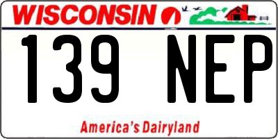 WI license plate 139NEP