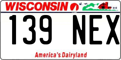 WI license plate 139NEX