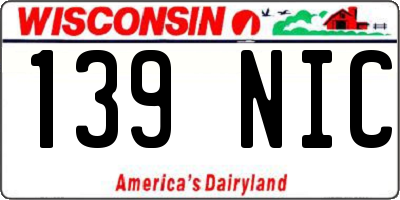 WI license plate 139NIC