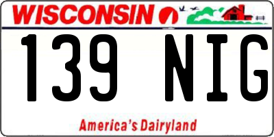WI license plate 139NIG
