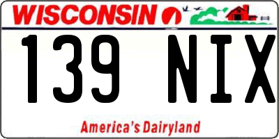 WI license plate 139NIX