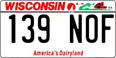 WI license plate 139NOF