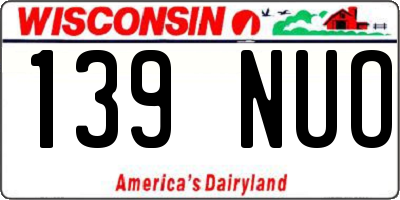 WI license plate 139NUO