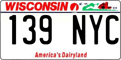 WI license plate 139NYC