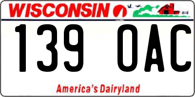 WI license plate 139OAC