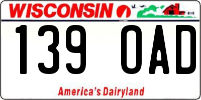 WI license plate 139OAD