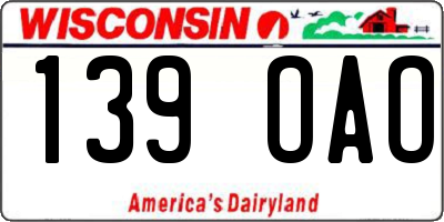WI license plate 139OAO