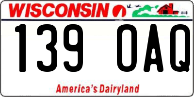 WI license plate 139OAQ