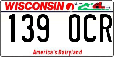 WI license plate 139OCR