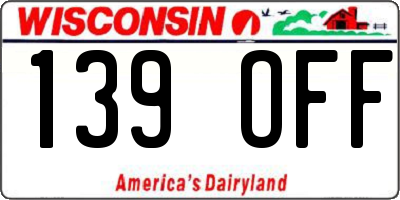 WI license plate 139OFF