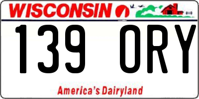 WI license plate 139ORY