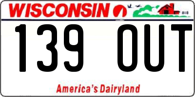 WI license plate 139OUT