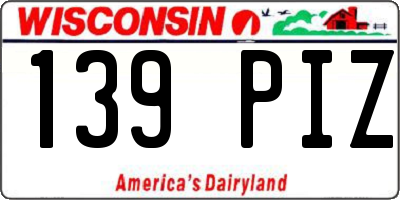 WI license plate 139PIZ