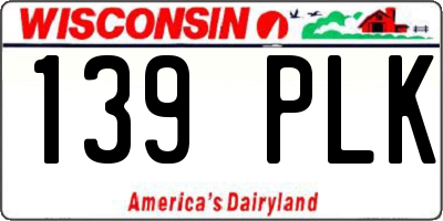 WI license plate 139PLK