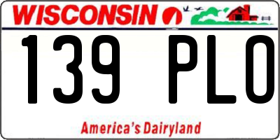 WI license plate 139PLO