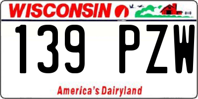 WI license plate 139PZW