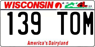 WI license plate 139TOM