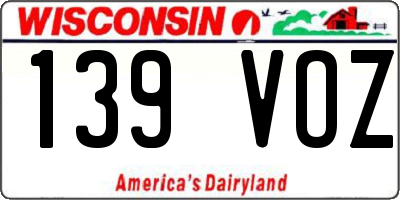 WI license plate 139VOZ