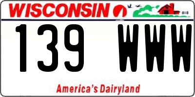 WI license plate 139WWW