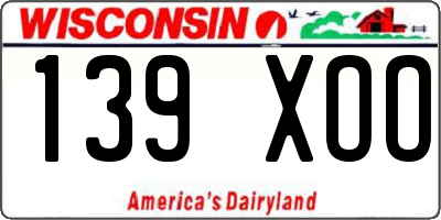 WI license plate 139XOO