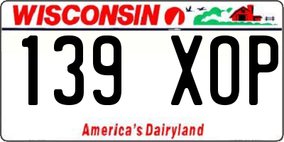 WI license plate 139XOP