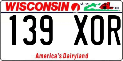 WI license plate 139XOR