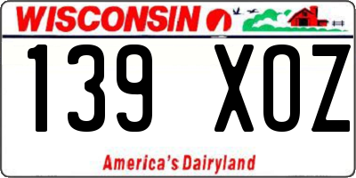 WI license plate 139XOZ