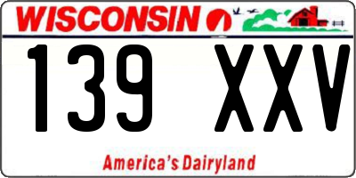 WI license plate 139XXV