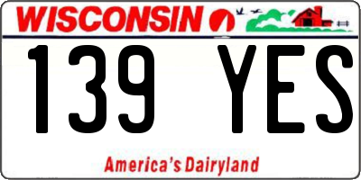 WI license plate 139YES