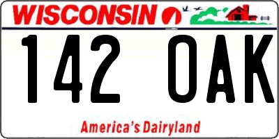 WI license plate 142OAK