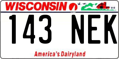 WI license plate 143NEK