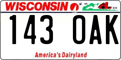 WI license plate 143OAK