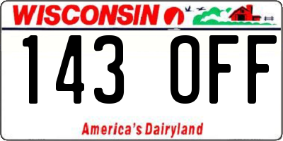 WI license plate 143OFF