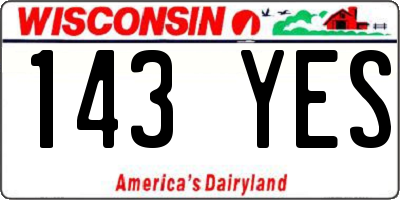 WI license plate 143YES