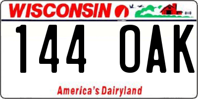 WI license plate 144OAK