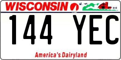 WI license plate 144YEC
