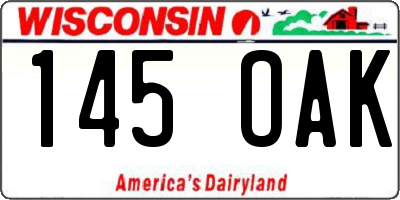 WI license plate 145OAK