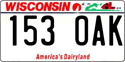WI license plate 153OAK