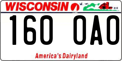 WI license plate 160OAO