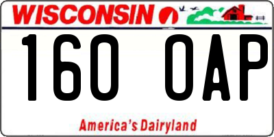 WI license plate 160OAP