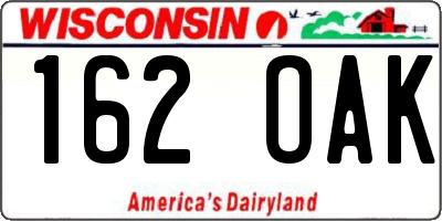 WI license plate 162OAK