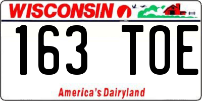WI license plate 163TOE
