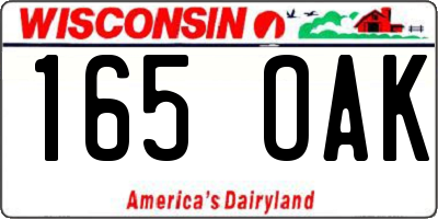 WI license plate 165OAK