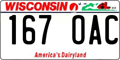 WI license plate 167OAC