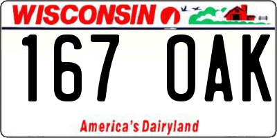 WI license plate 167OAK