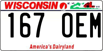WI license plate 167OEM