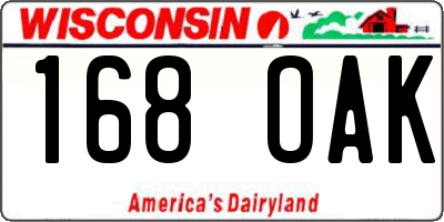 WI license plate 168OAK