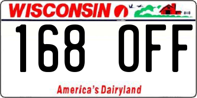 WI license plate 168OFF