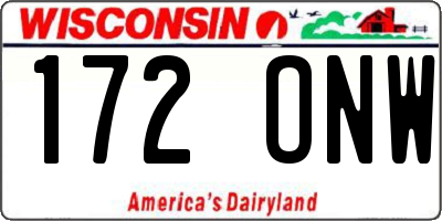 WI license plate 172ONW