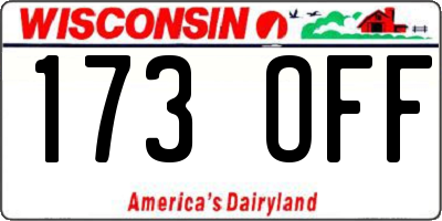 WI license plate 173OFF